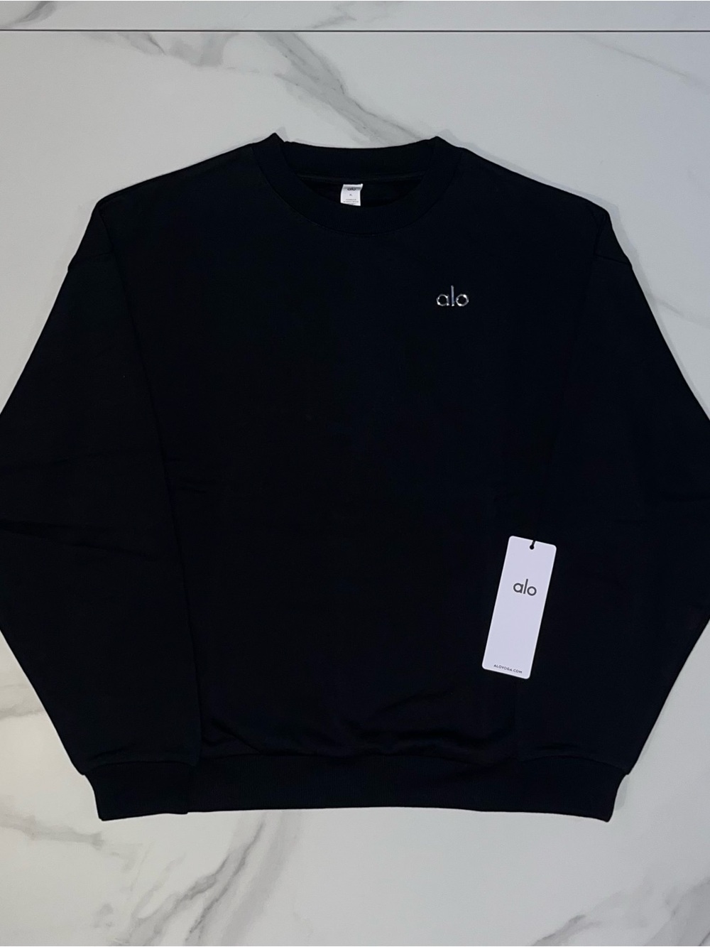 Alo Yoga Accolade Crew Neck Pullover Sweatshirt Black Size XL